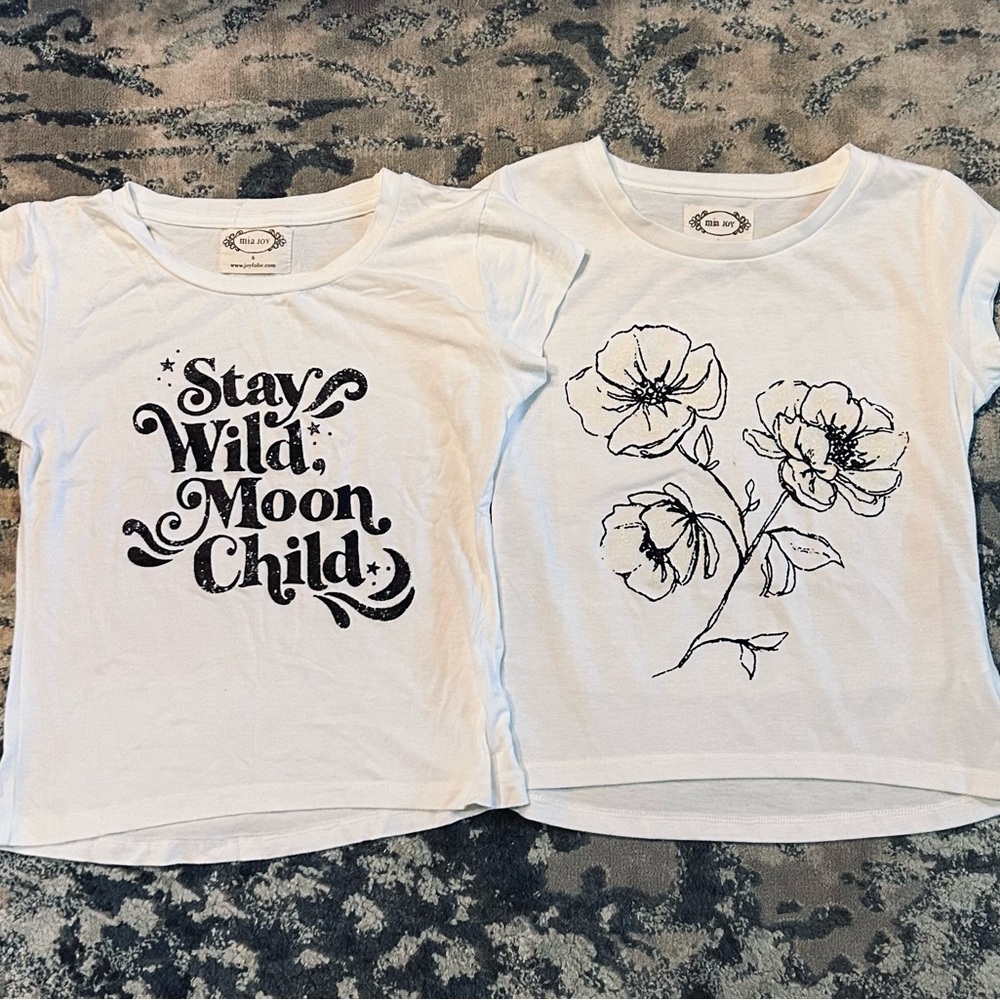 Girls White Graphic Kids T-Shirts Set (2)